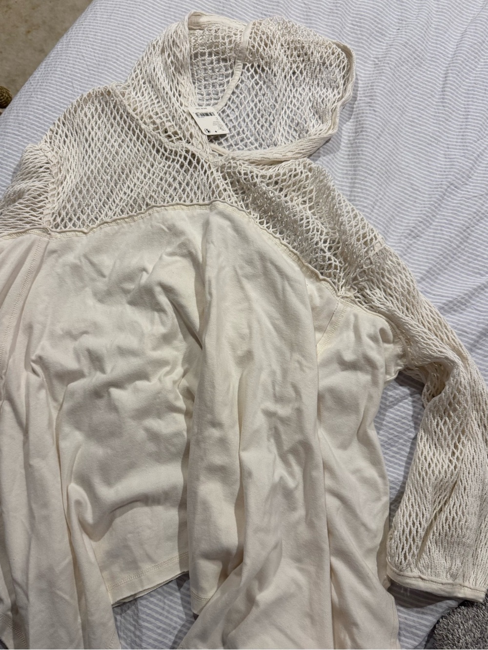 Free People Cream Knit Mesh & Draped Sweater